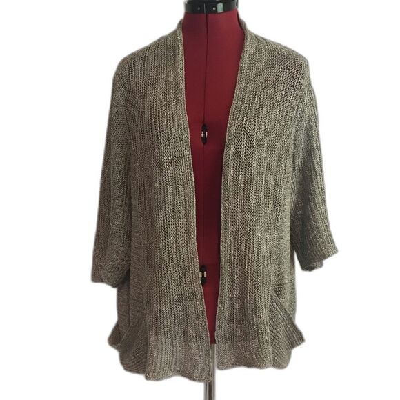 Eileen Fisher Linen Silk Blend Open Front Cardigan Women's Size Large Grey - Picture 1 of 10